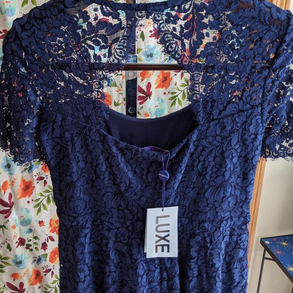 Navy Blue Lace Maternity Dress - NWT - Picture 1 of 4